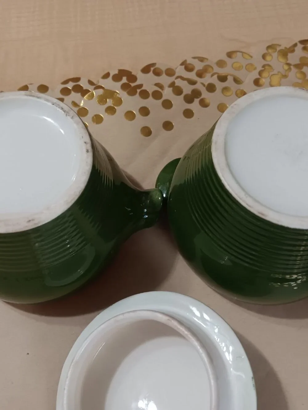 American Limoges Forest Green Trillium Sugar & Creamer set 22k Gold RARE